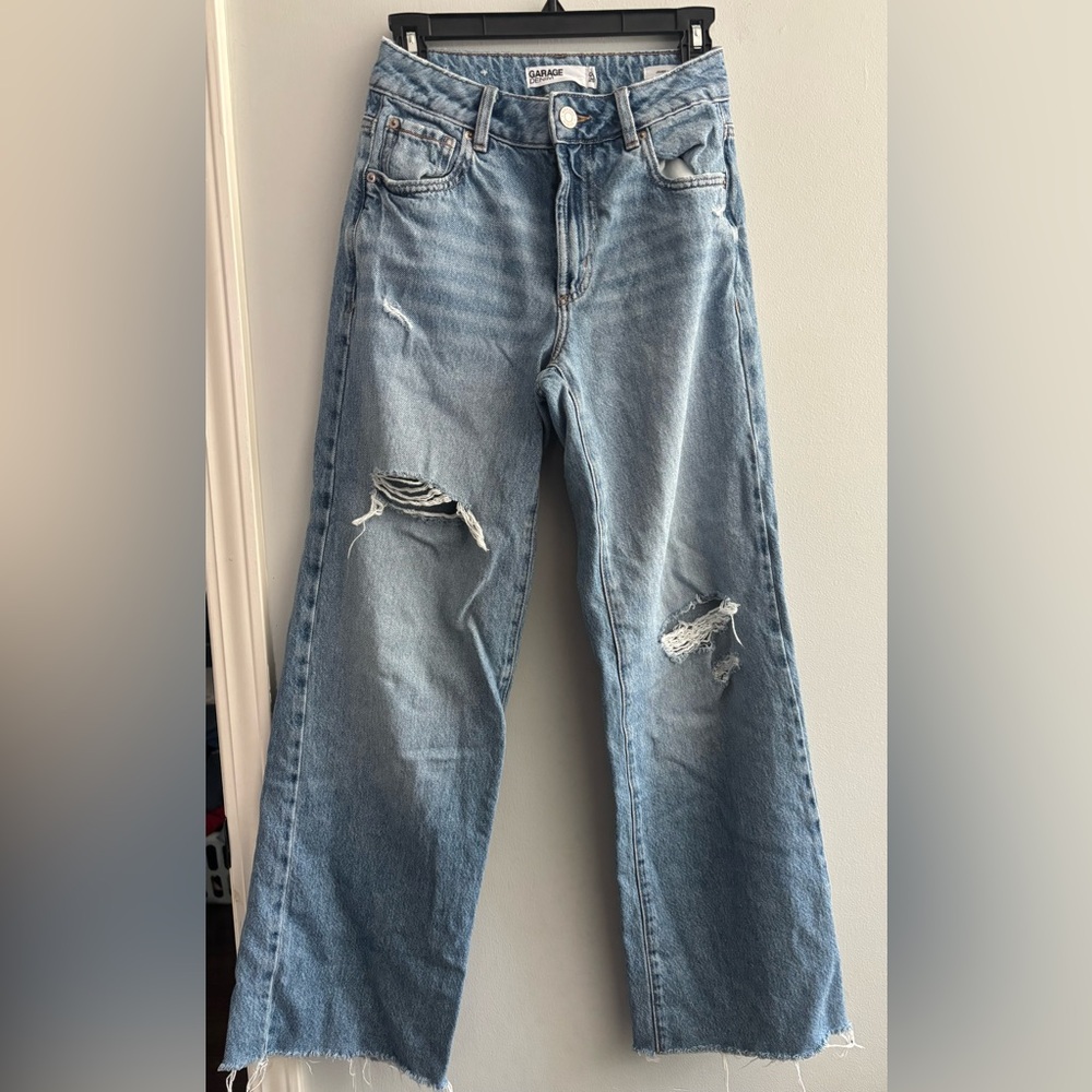 Garage Denim wide leg high rise distressed jeans